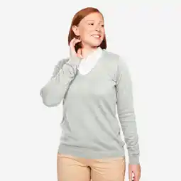 Decathlon Katoenen golftrui voor dames MW100 V-hals grijs aanbieding
