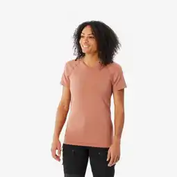 Decathlon Seamless trekkingshirt met korte mouwen voor dames MT900 merinowol perzikroze aanbieding