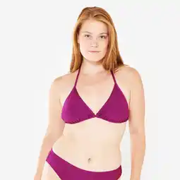 Decathlon Bikinitop voor surfen dames triangel gestructureerde stof Mae paars aanbieding