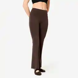 Decathlon Uitlopende fitnessbroek met hoge taille voor dames bruin aanbieding