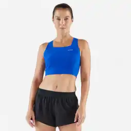 Decathlon Lichte hardloop crop top voor dames Race crop 900 Light blauw Méline Rollin aanbieding