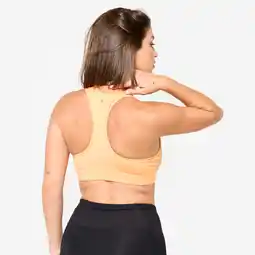 Decathlon Gevoerde sportbeha met racerback voor dames gemiddelde ondersteuning abrikoos aanbieding