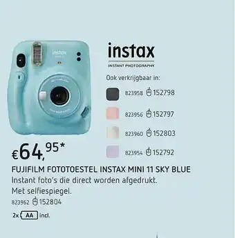Dreamland Fujifilm Fototoestel Instax Mini 11 Sky Blue aanbieding