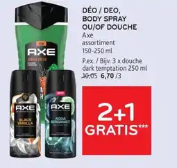 Alvo Déo deo body spray ou/of douche axe aanbieding