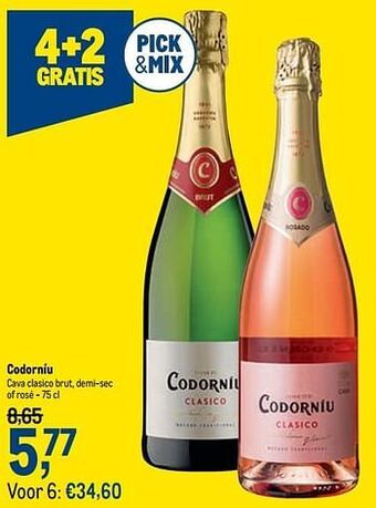 Makro Codorníu cava clasico brut, demi-sec of rosé aanbieding