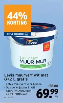 GAMMA Levis muurverf wit mat 8+2 L gratis aanbieding