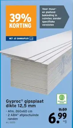 GAMMA GyprocⓇ gipsplaat dikte 12,5 mm aanbieding