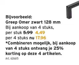 GAMMA Greep Omer zwart 128 mm aanbieding