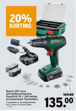 GAMMA Bosch 18V accu schroefboormachine EasyDrill 18 + 241-delige accessoireset Systembox aanbieding
