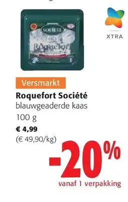Colruyt Roquefort Société blauwgeaderde kaas 100 g aanbieding