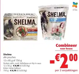 Colruyt Shelma Stukjes zalm, rund, kabeljauw en kip in saus 12 x 85 g aanbieding