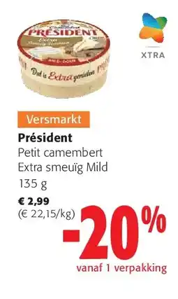 Colruyt Président Petit camembert Extra smeuïg Mild 135 g aanbieding