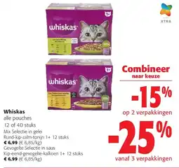 Colruyt Whiskas Mix Selectie in gelei Rund-kip-zalm-tonijn 1+ 12 stuks aanbieding