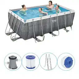 Decathlon Bestway - Power Steel - Opzetzwembad - 412x201x122 cm - Rattanprint aanbieding