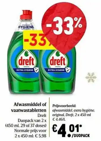 Delhaize Afwasmiddel extra hygiëne original dreft aanbieding