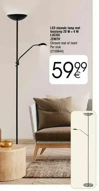 Cora Led staande lamp met leeslamp 20 w + 4 w lucide zenith aanbieding