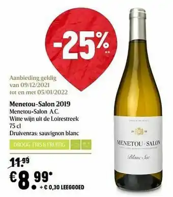 Delhaize Menetou-salon 2019 menetou-salon a.c. witte wijn uit de loirestreek aanbieding