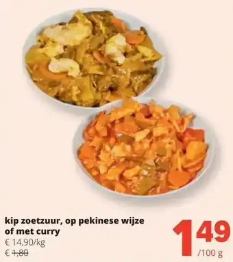 Spar kip zoetzuur, op pekinese wijze of met curry aanbieding
