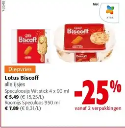 Colruyt Lotus Biscoff Speculoosijs Wit stick 4 x 90 ml aanbieding