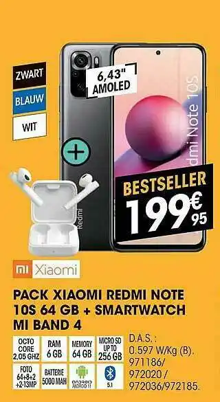 Electro Depot Pack Xiaomi Redmi Note 10s 64gb Smartwatch Mi Band 4 aanbieding
