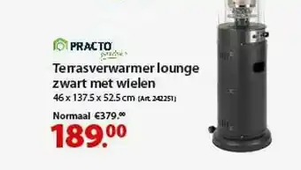 Practo Terrasverwarmer Lounge Zwart Met Wielen