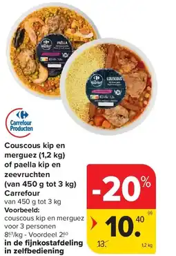 Carrefour Couscous kip en merguez (1,2 kg) of paella kip en zeevruchten (van 450 g tot 3 kg) Carrefour aanbieding