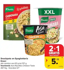 Carrefour Snackpots en Spaghetteria Knorr aanbieding
