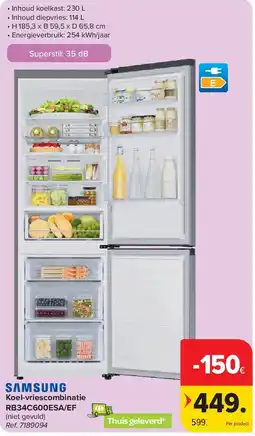 Carrefour Koel-vriescombinatie RB34C600ESA/EF aanbieding