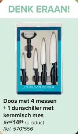 Carrefour Doos met 4 messen + 1 dunschiller met keramisch mes aanbieding