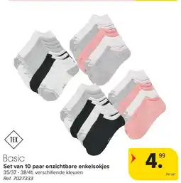 Carrefour Set van 10 paar onzichtbare enkelsokjes aanbieding