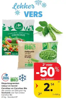 Carrefour Diepvriesgroenten natuur en bereid Carrefour en Carrefour Bio aanbieding