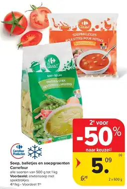 Carrefour Soep, balletjes en soepgroenten Carrefour aanbieding