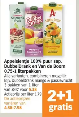 Albert Heijn Appelsientje 100% puur sap, DubbelDrank en Van de Boom aanbieding