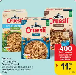 Carrefour Gamma ontbijtgranen Quaker Cruesli aanbieding