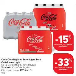 Carrefour Coca-Cola Regular Zero Sugar Zero Caffeine en Light aanbieding