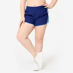 Decathlon Lichte en korte fitness short blauw met luipaardprint en lichtblauwe strook aanbieding