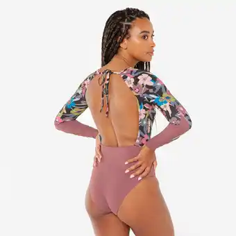 Decathlon Badpak met lange mouwen voor surfen dames bloemen Mary azalea paars aanbieding