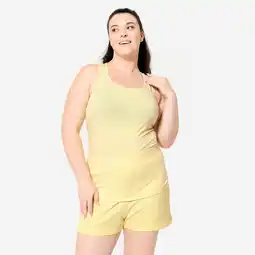 Decathlon Fitnesstop voor dames slim fit ronde hals pastelgeel aanbieding