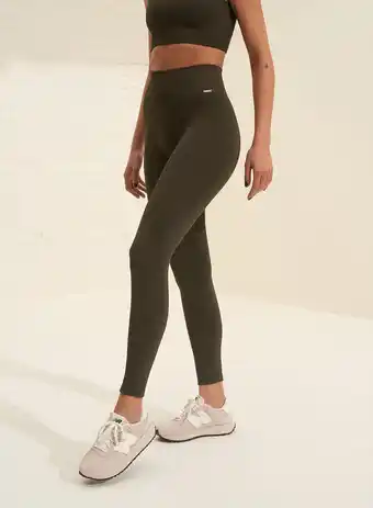 Decathlon Dames Yoga Legging Geribbelde Naadloos Khaki aanbieding