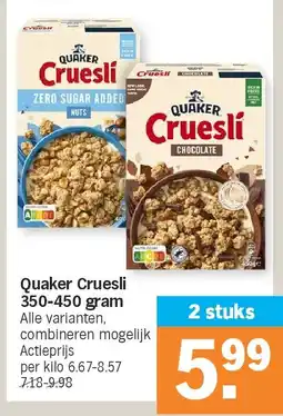 Albert Heijn Quaker Cruesli 350-450 gram aanbieding