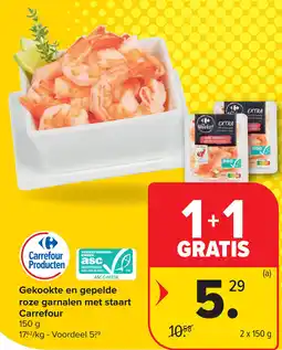 Carrefour Gekookte en gepelde roze garnalen met staart Carrefour aanbieding