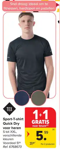 Carrefour Sport-T-shirt Quick Dry voor Heren aanbieding