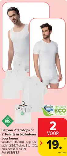 Carrefour Set van 2 tanktops of 2 T-shirts in bio katoen voor heren aanbieding