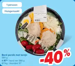 Carrefour Bord perzik met tonijn aanbieding
