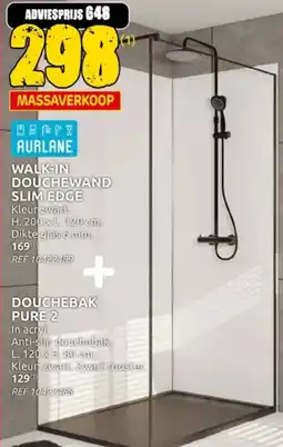 Brico Aurlane Douchewand Slim Edge + Douchebak Pure 2 aanbieding
