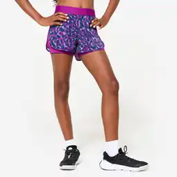 Decathlon Ademende 2-in-1 multisport short meisjes print paars aanbieding