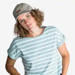 Decathlon Gestreept T-shirt voor zeilen dames Sailing 100 wit kaki aanbieding