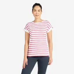 Decathlon Gestreept T-shirt voor zeilen dames Sailing 100 ecru roze aanbieding