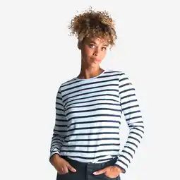 Decathlon Streepjesshirt met lange mouwen voor dames Sailing 100 wit blauw aanbieding