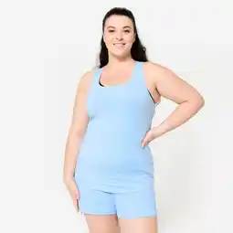 Decathlon Fitnesstop voor dames slim fit ronde hals ijsblauw aanbieding